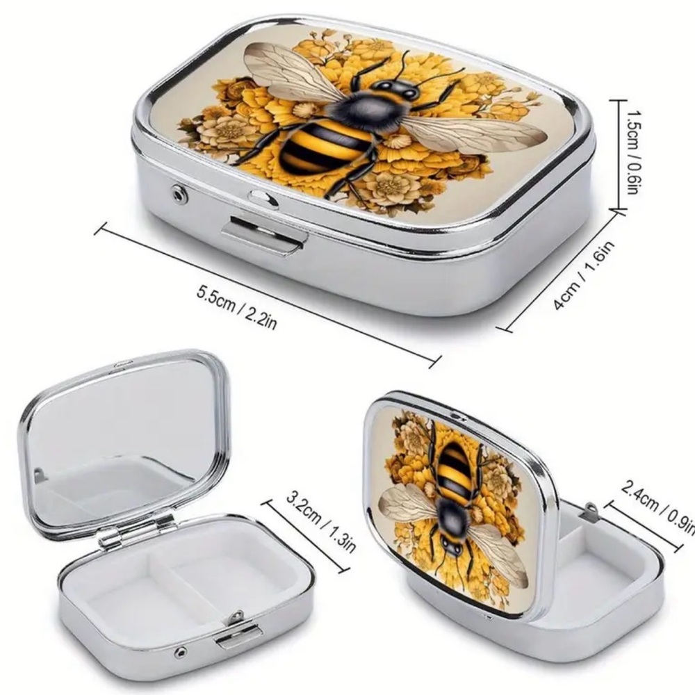 Bee Design Silver Tone Pill container - Picture 3 of 4